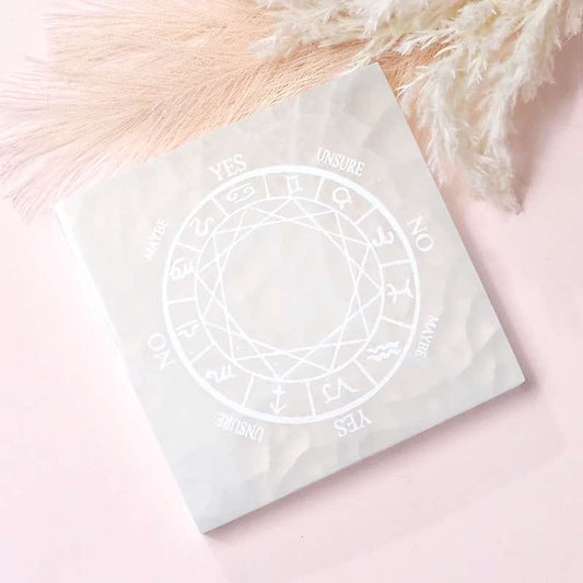 SELENITE Square Engraved Pendulum Dowsing Plate