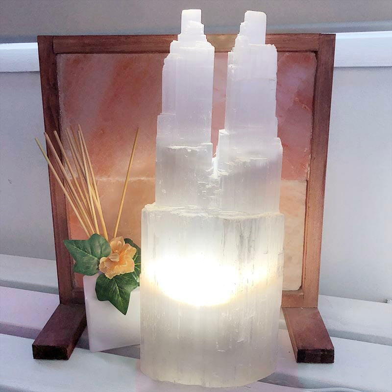 Twin Tower Selenite Lamp - 40cm