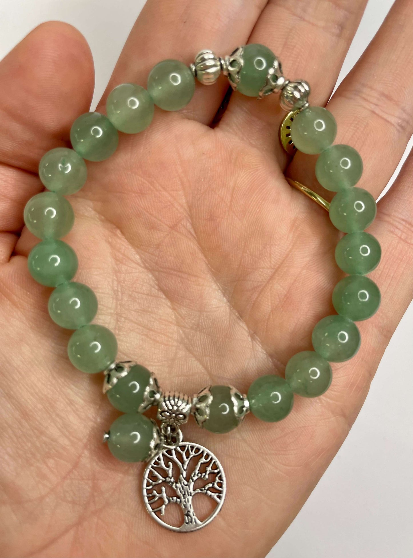 Green Aventurine + Silver Charm Bracelet