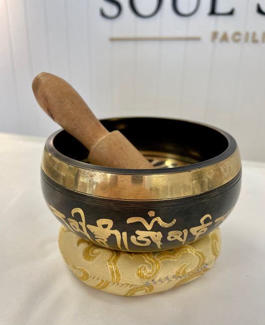 Black + Gold Medium Singing Bowl - 5012