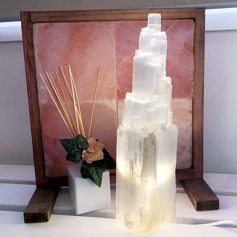 Selenite Tower Lamp - 35-40 cm