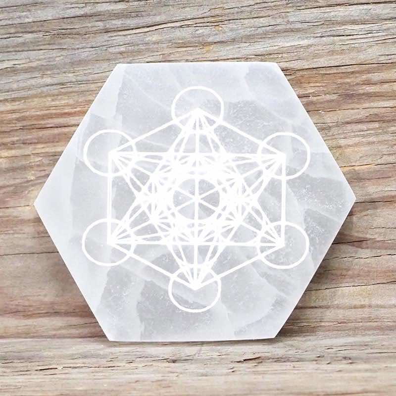 SELENITE Hexagon Metatron Engraved Plate