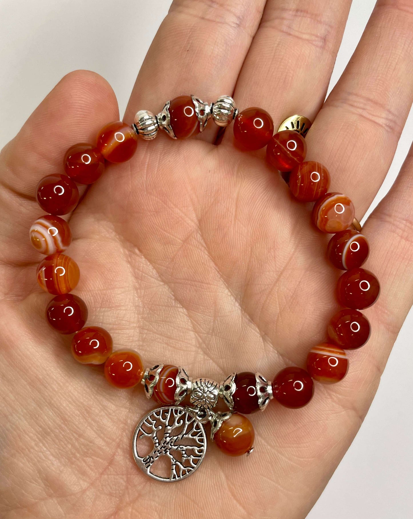 Carnelian + Silver Charm Braclet