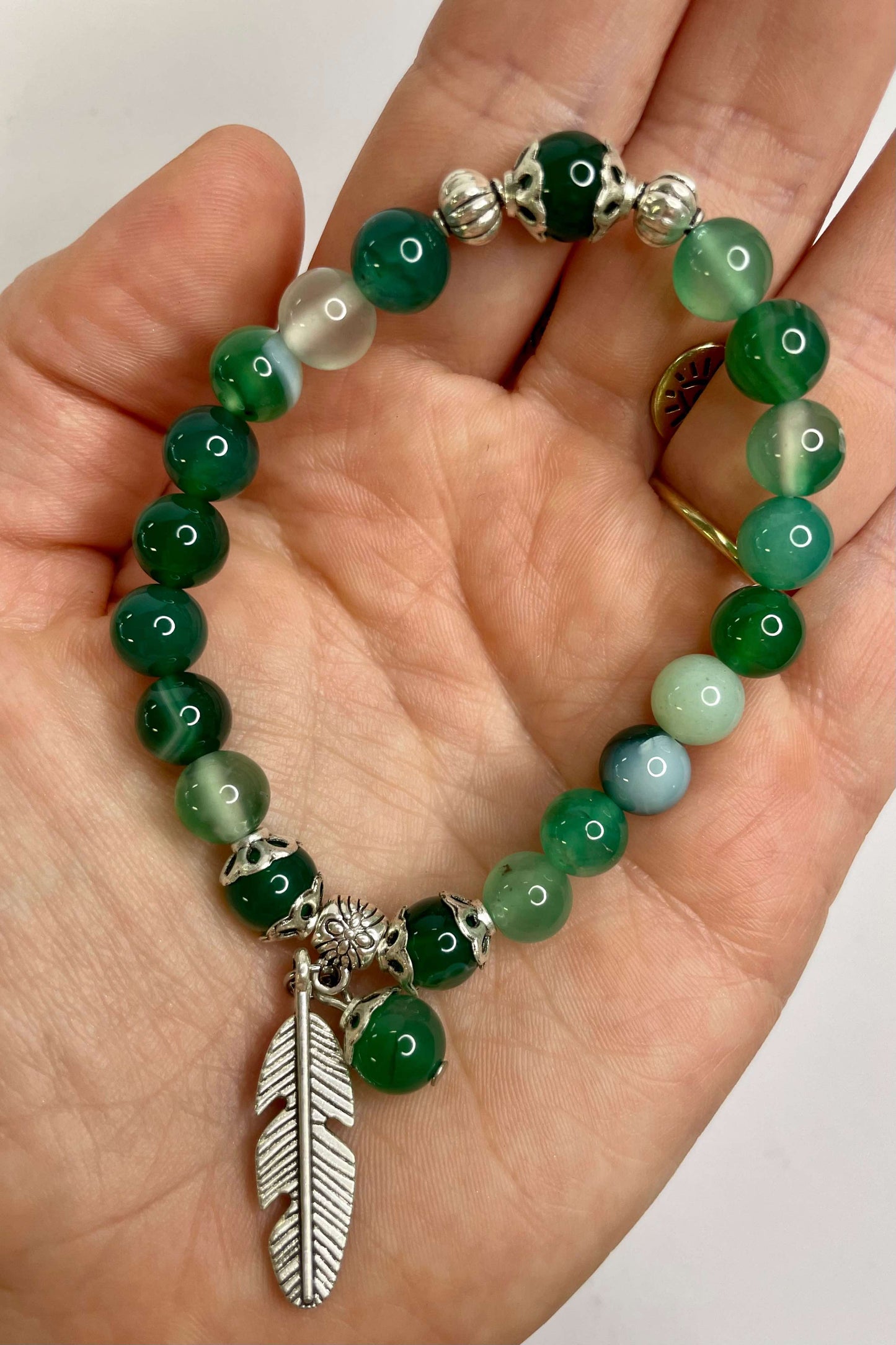 Green Aventurine + Silver Charm Bracelet