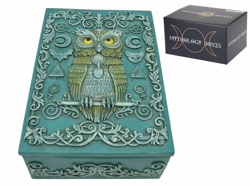 13x10cm Turquoise Owl of Wisdom Tarot Box