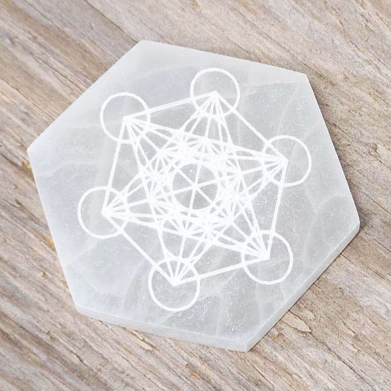 SELENITE Hexagon Metatron Engraved Plate