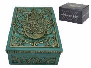 13x10cm Hamsa Hand Turquoise/Gold Tarot Box