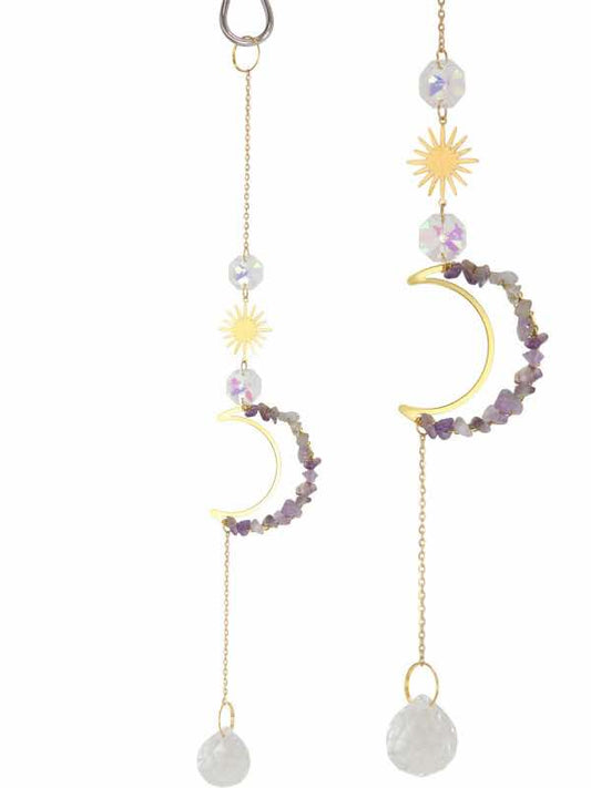 29cm Amethyst Gem Moon Crystal Suncatcher