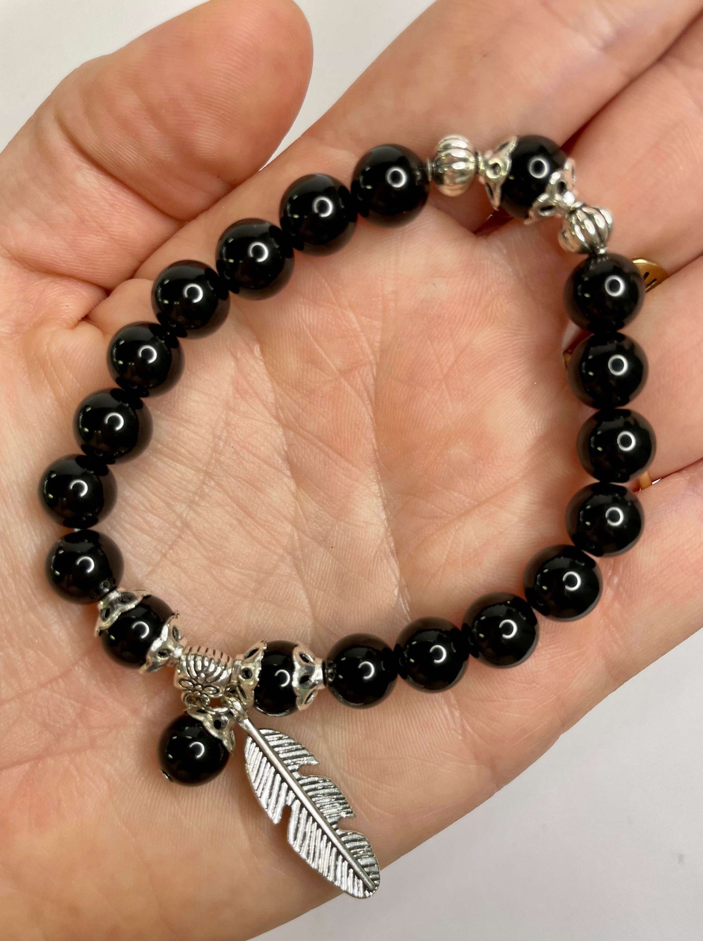 Obsidian + Silver Charm Bracelet