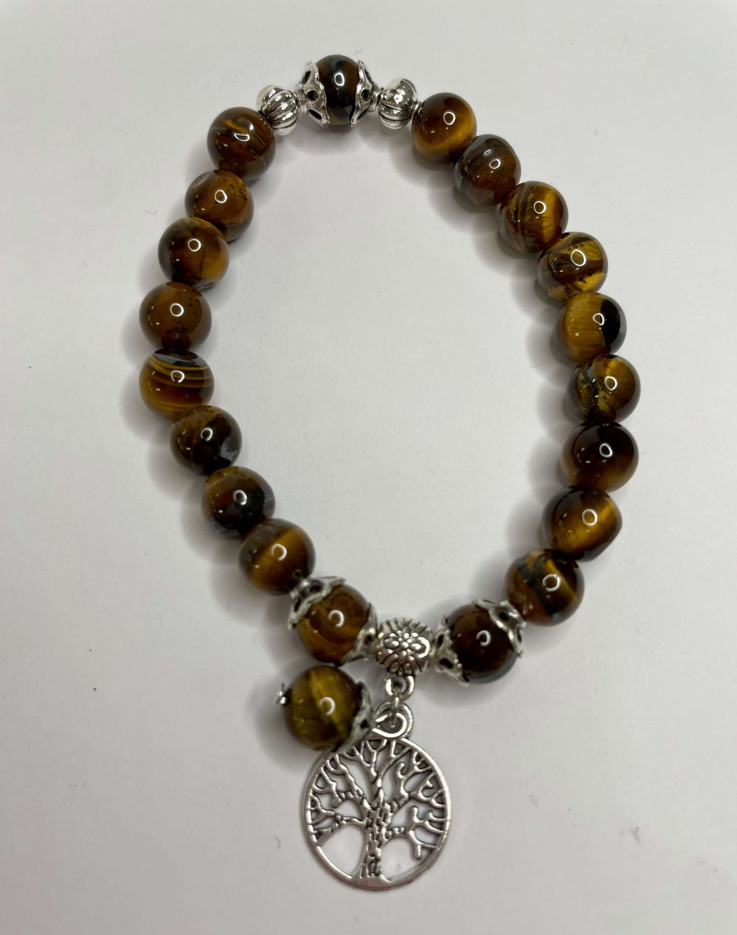 Tiger Eye + Silver Charm Bracelet