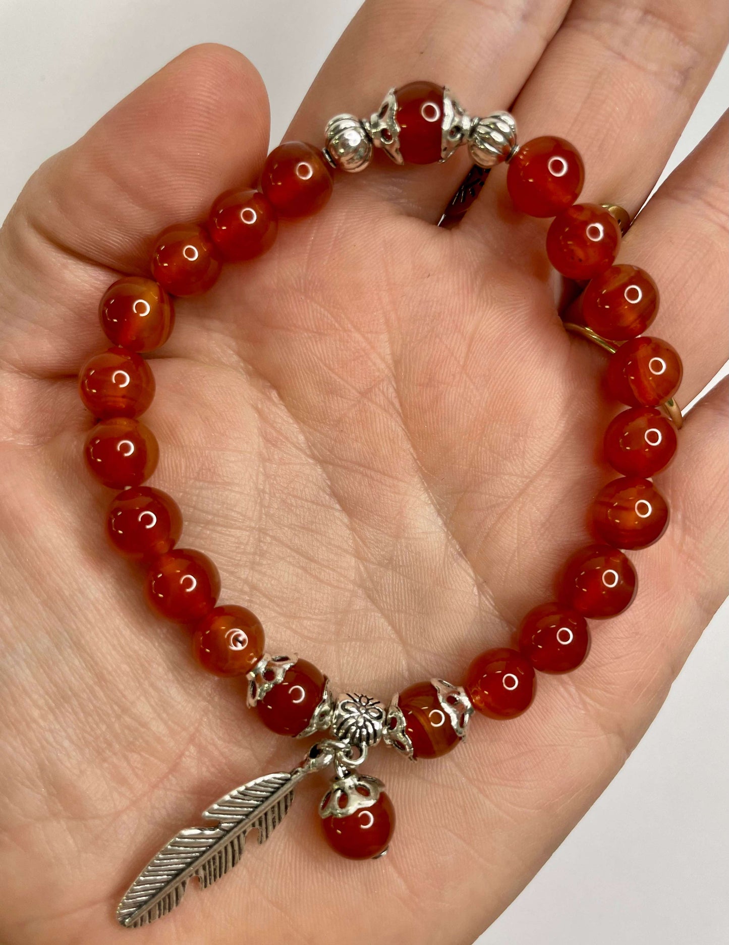 Carnelian + Silver Charm Braclet