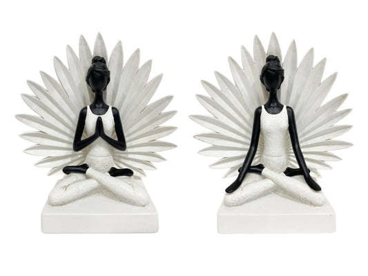 26cm Black/White Yoga Lady with Leaf Background 2 Asstd