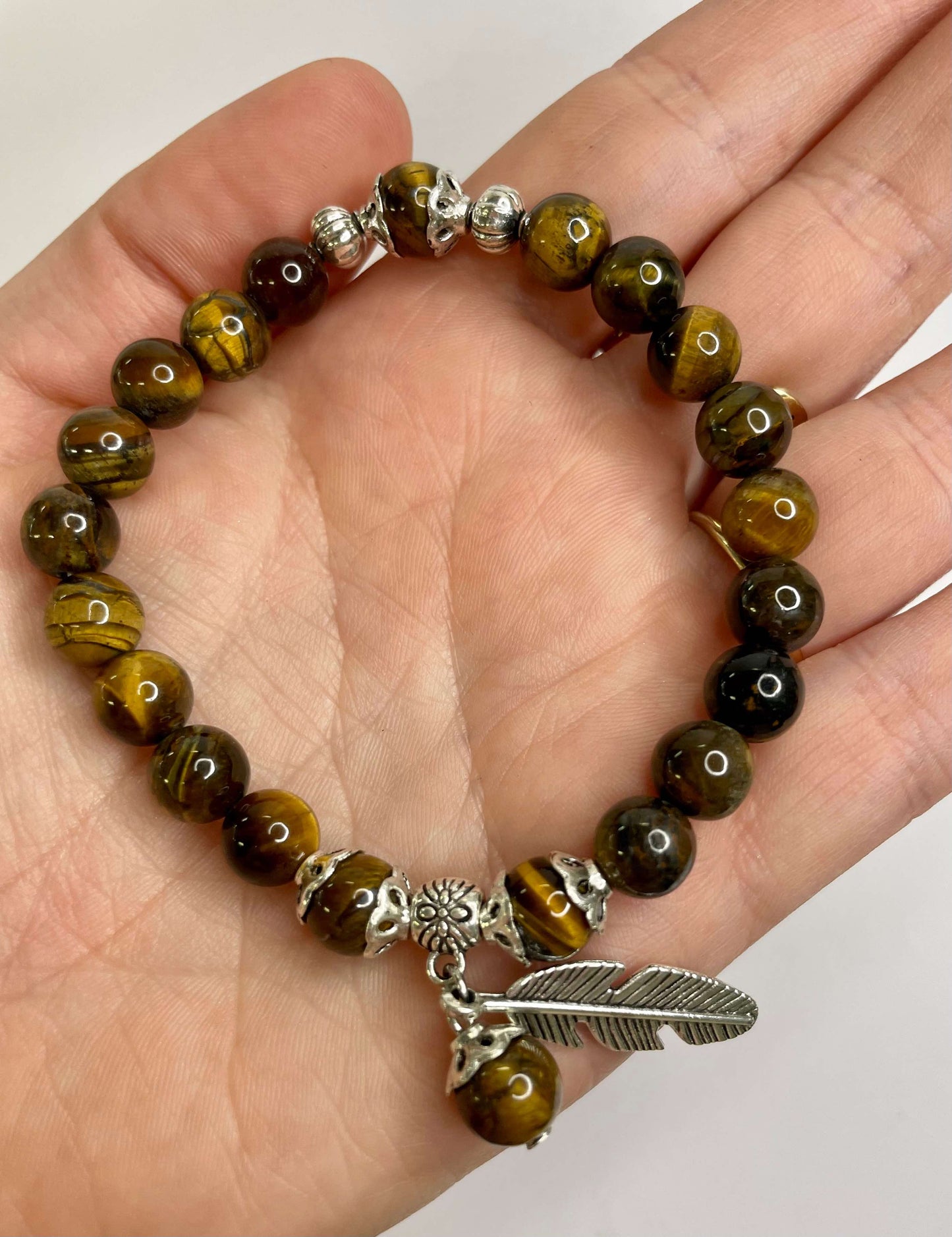 Tiger Eye + Silver Charm Bracelet