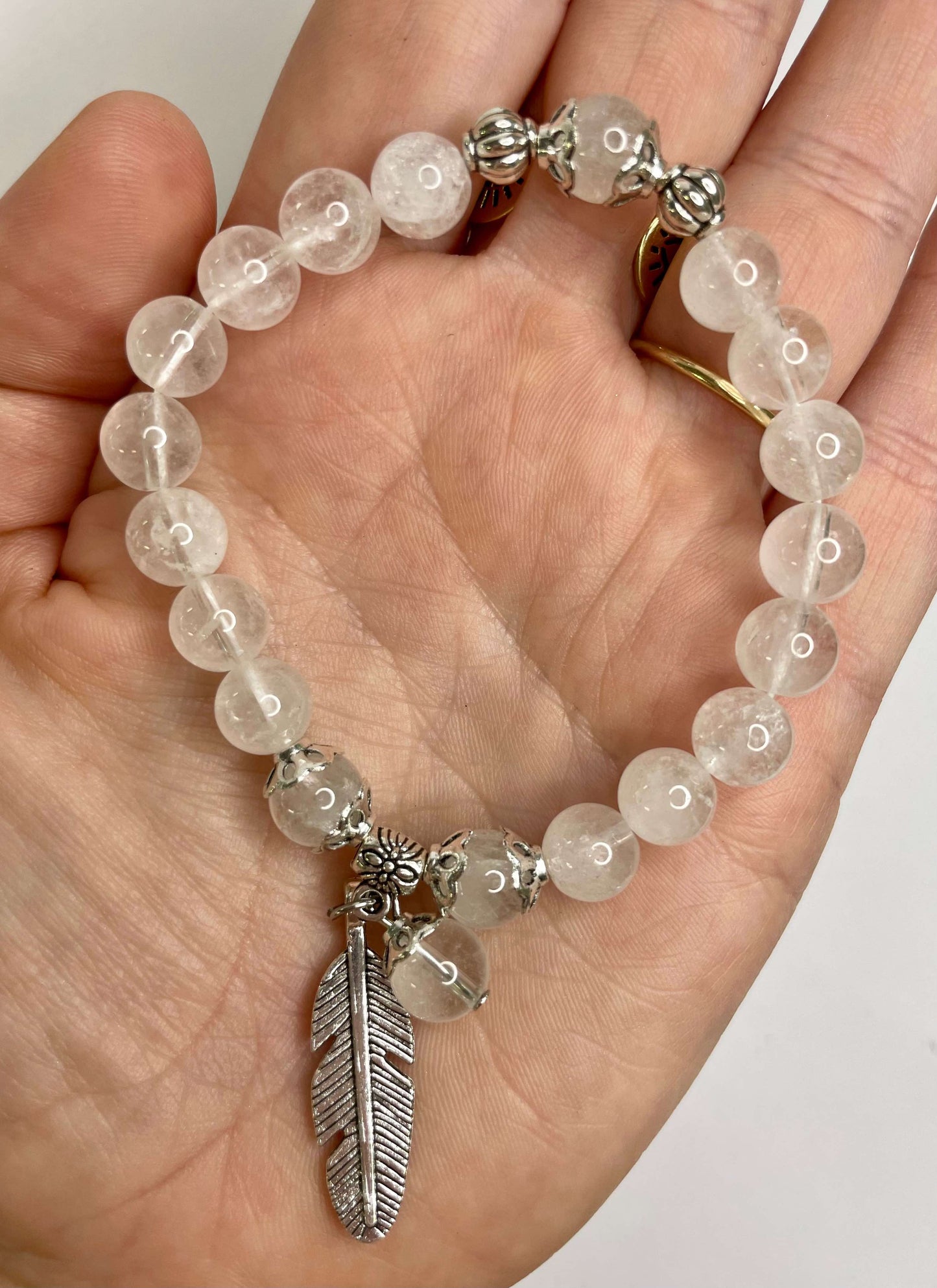 Clear Quartz + Silver Charm Bracelet