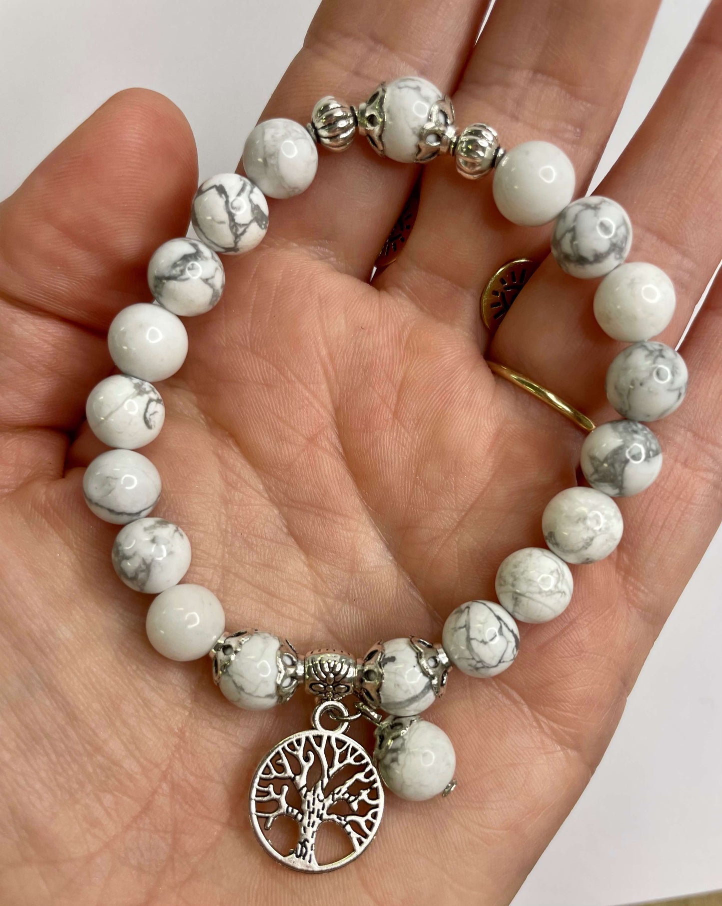 Howlite + Silver Charm Bracelet