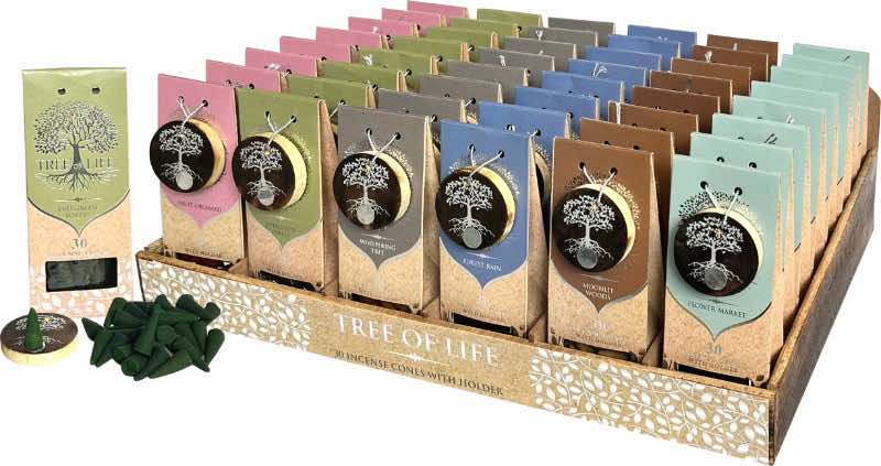 Tree of Life Incense Cones - 30 Gift Pack with Incense Holder