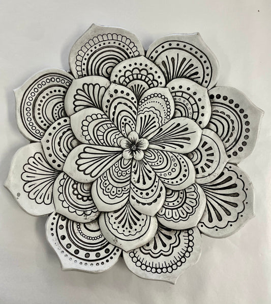 Black + White Lotus Flower Display Plate