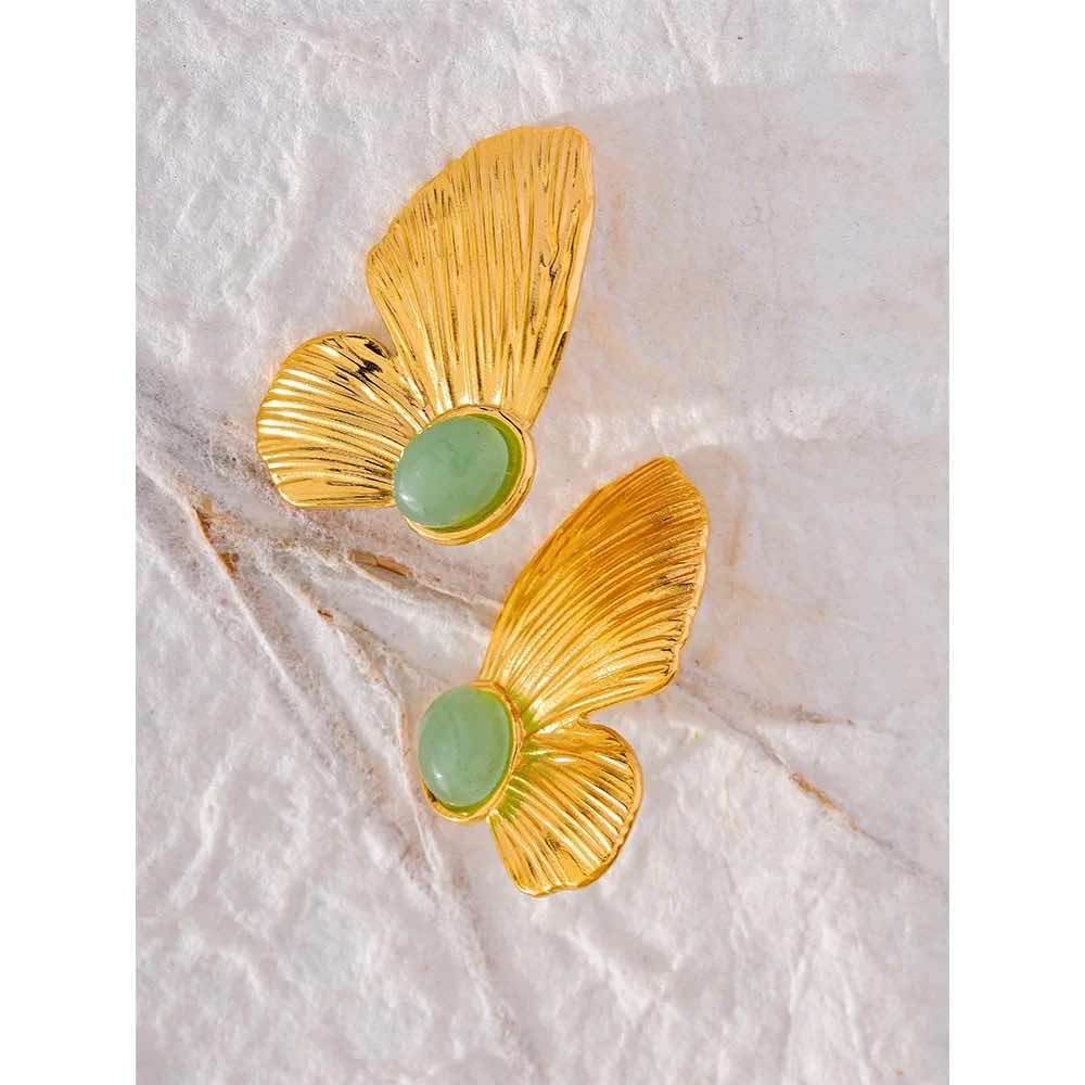 Gold Plated GREEN Butterfly Earrings