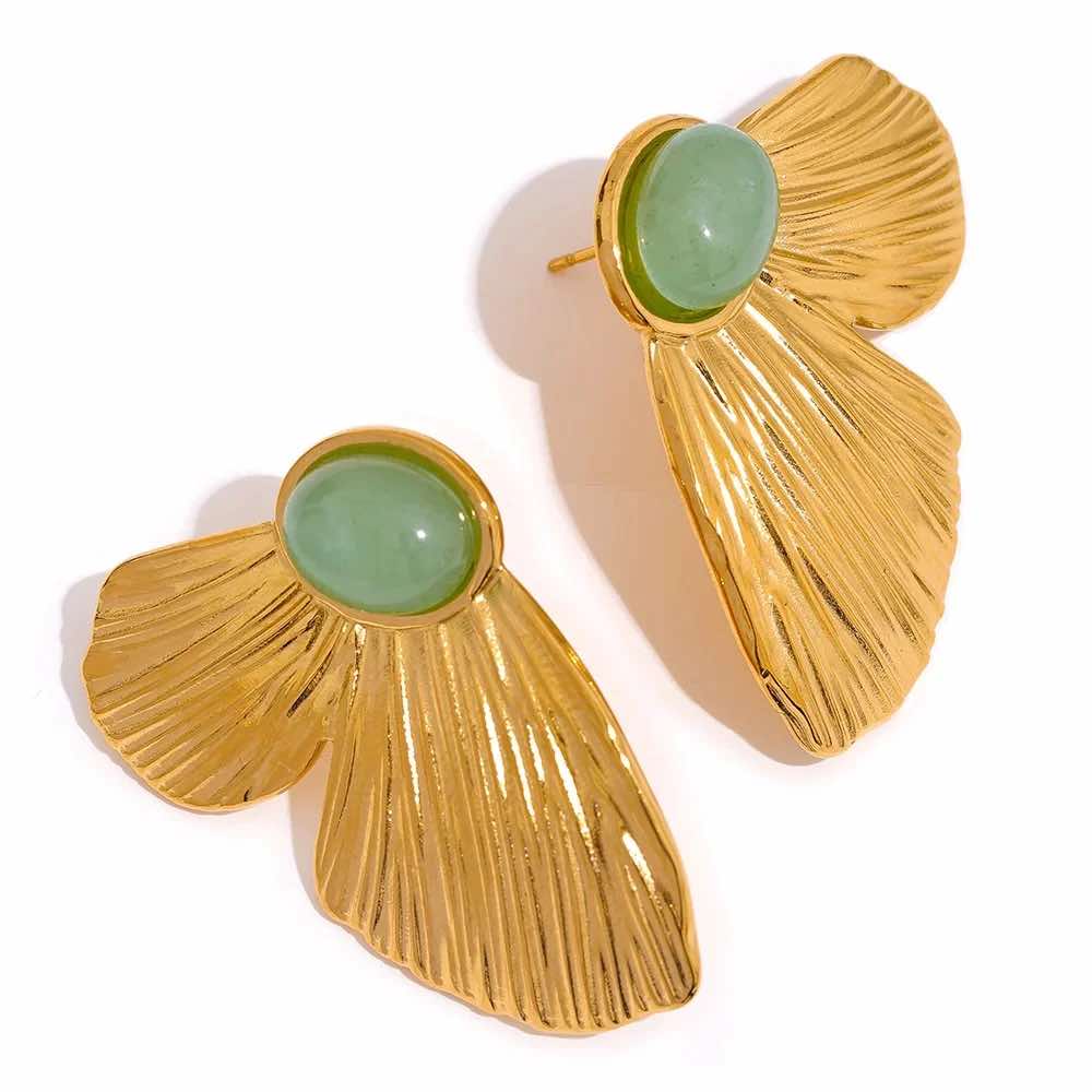 Gold Plated GREEN Butterfly Earrings