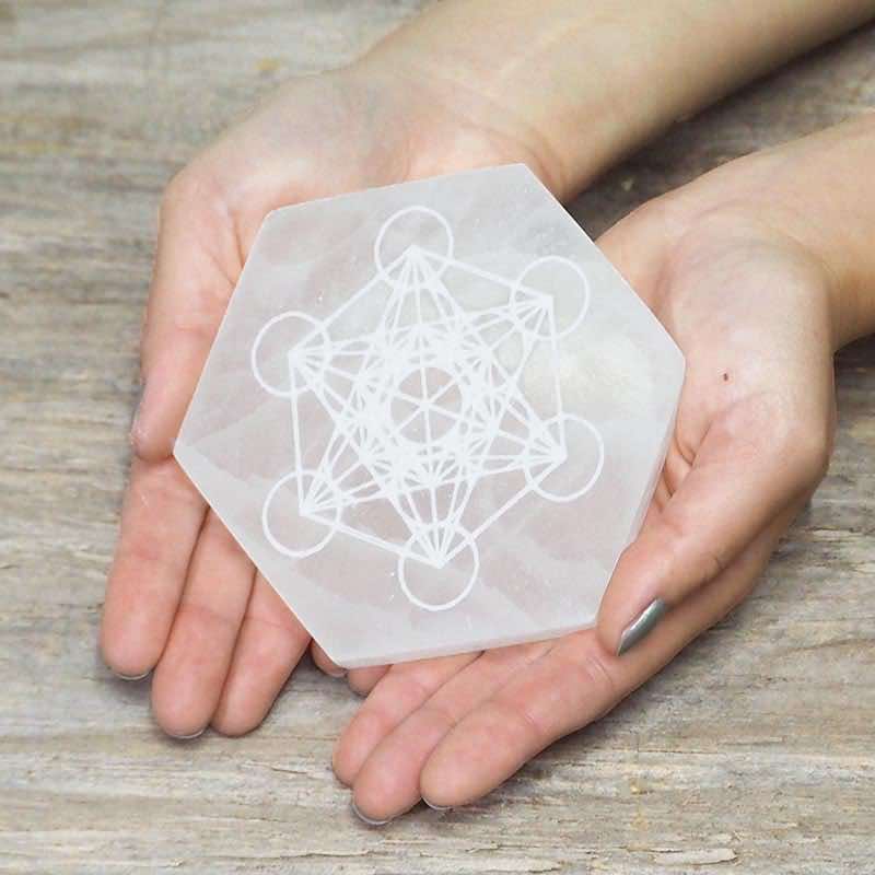 SELENITE Hexagon Metatron Engraved Plate