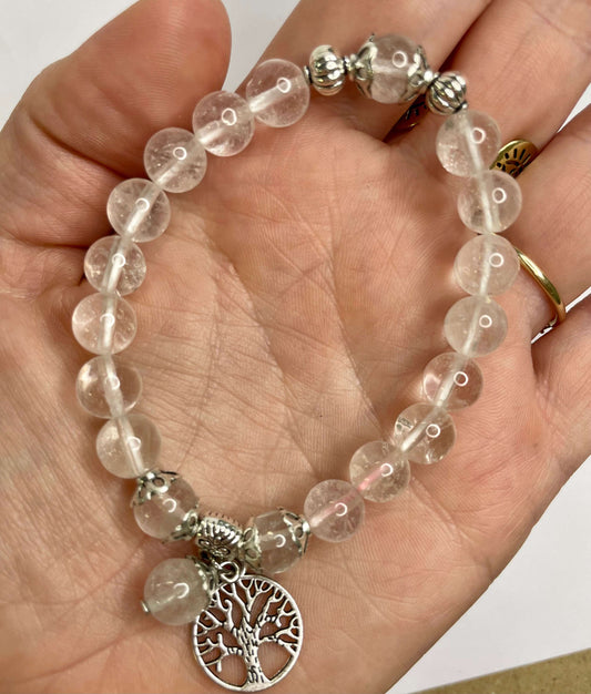 Clear Quartz + Silver Charm Bracelet