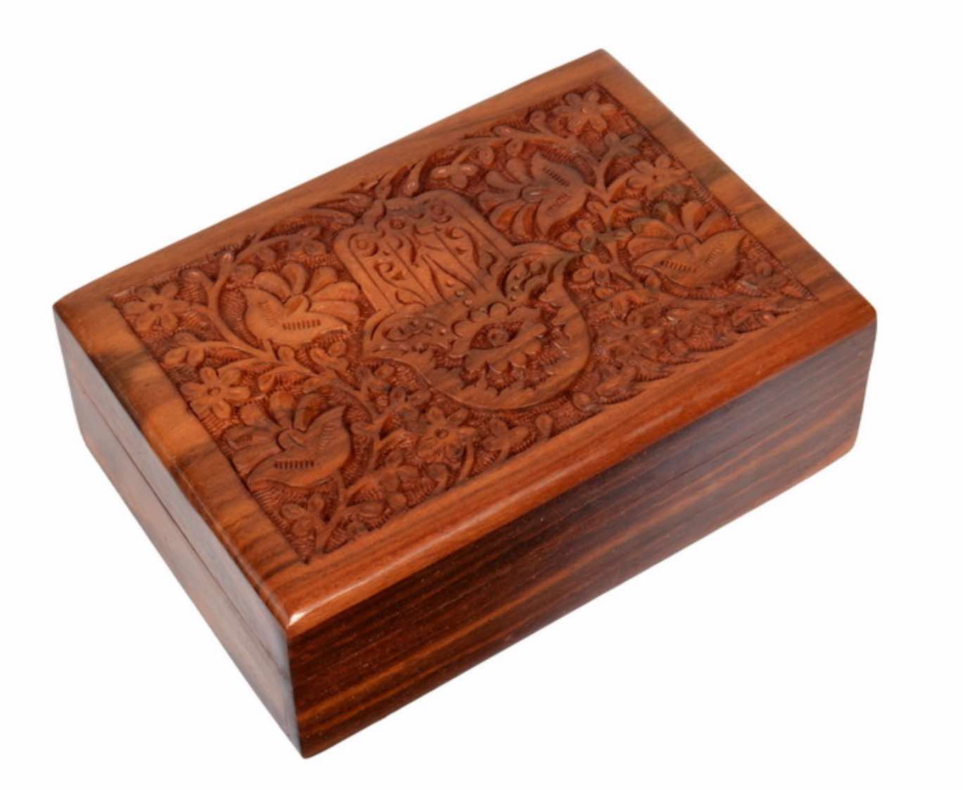 18x13cm Carved Hamsa Sheesham Wood Box