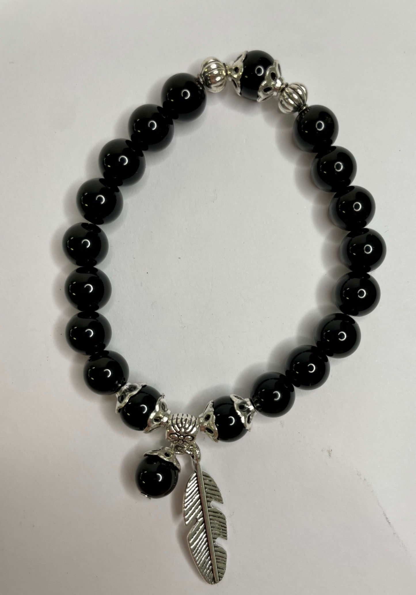 Obsidian + Silver Charm Bracelet