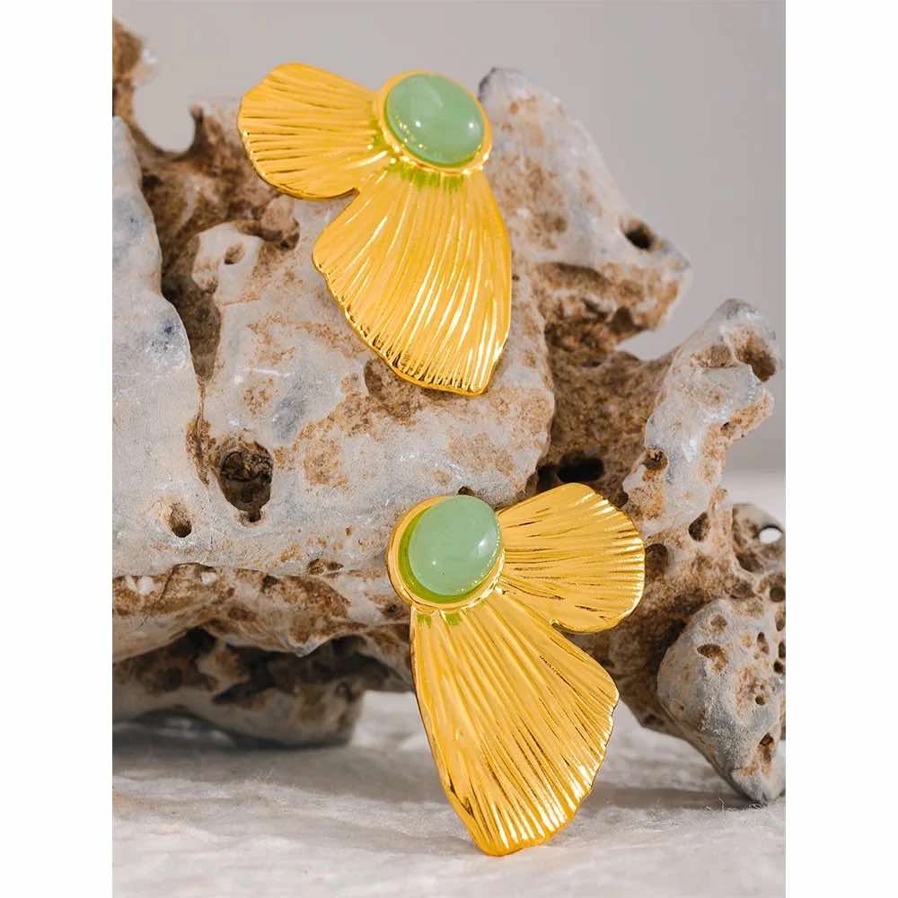 Gold Plated GREEN Butterfly Earrings