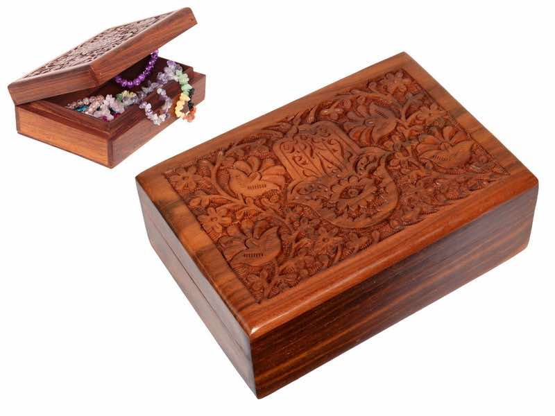 18x13cm Carved Hamsa Sheesham Wood Box