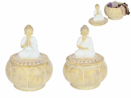 14cm White & Natural Rulai Buddha Trinket Box 2 Asstd