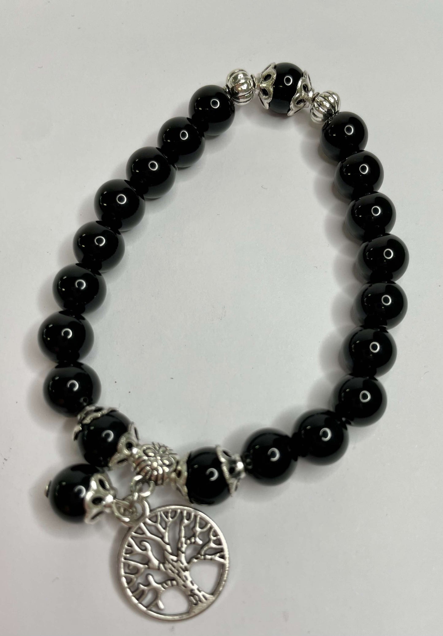 Obsidian + Silver Charm Bracelet