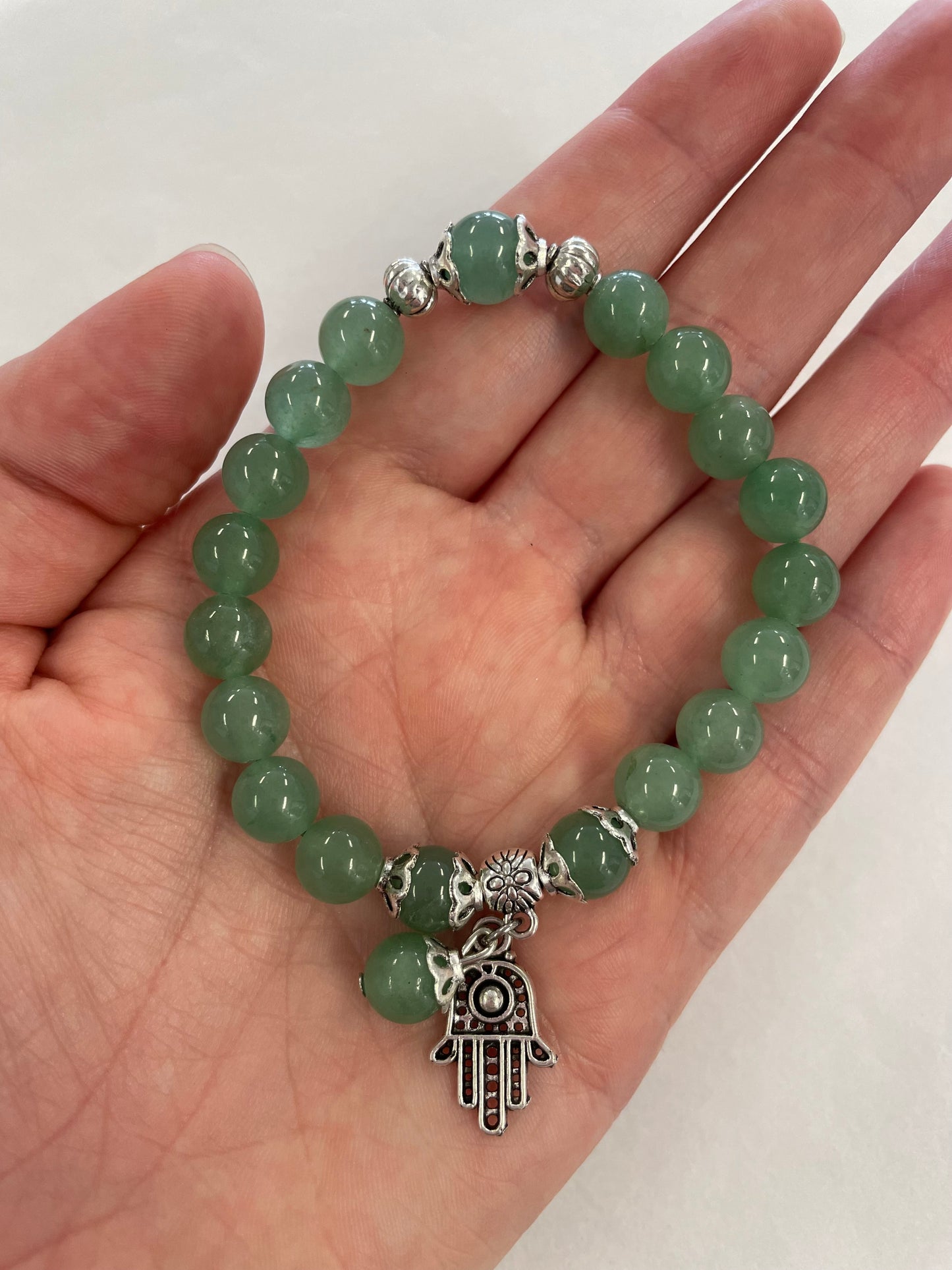 Green Aventurine + Silver Charm Bracelet