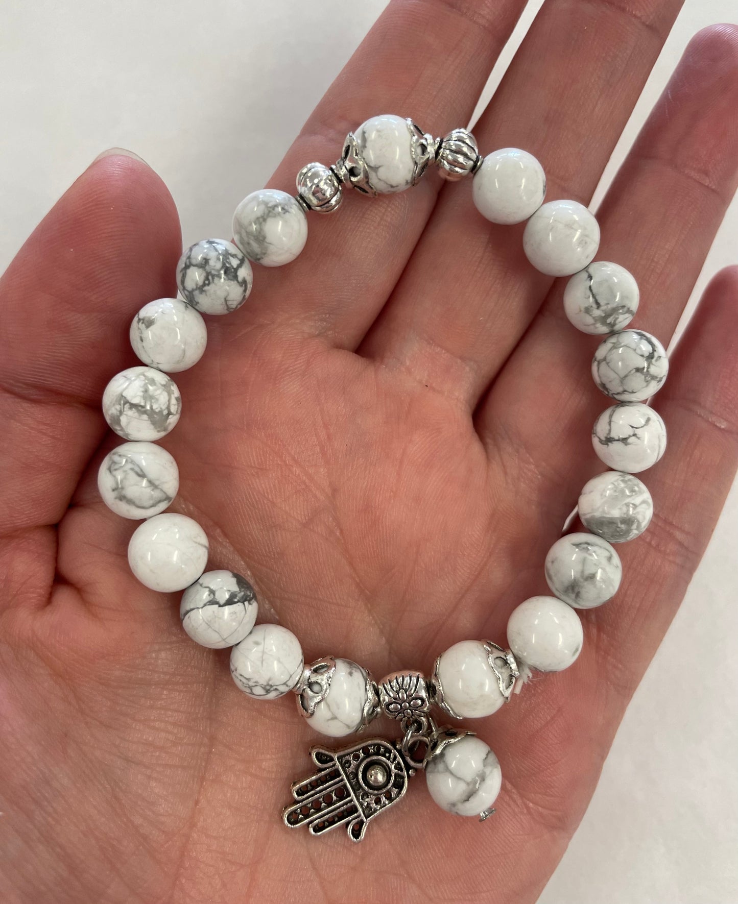 Howlite + Silver Charm Bracelet