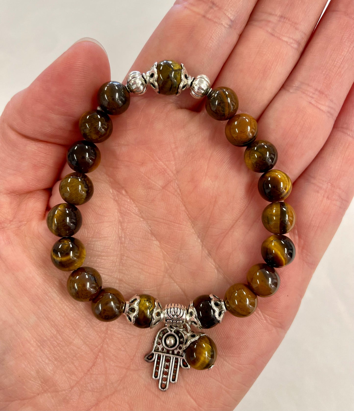 Tiger Eye + Silver Charm Bracelet