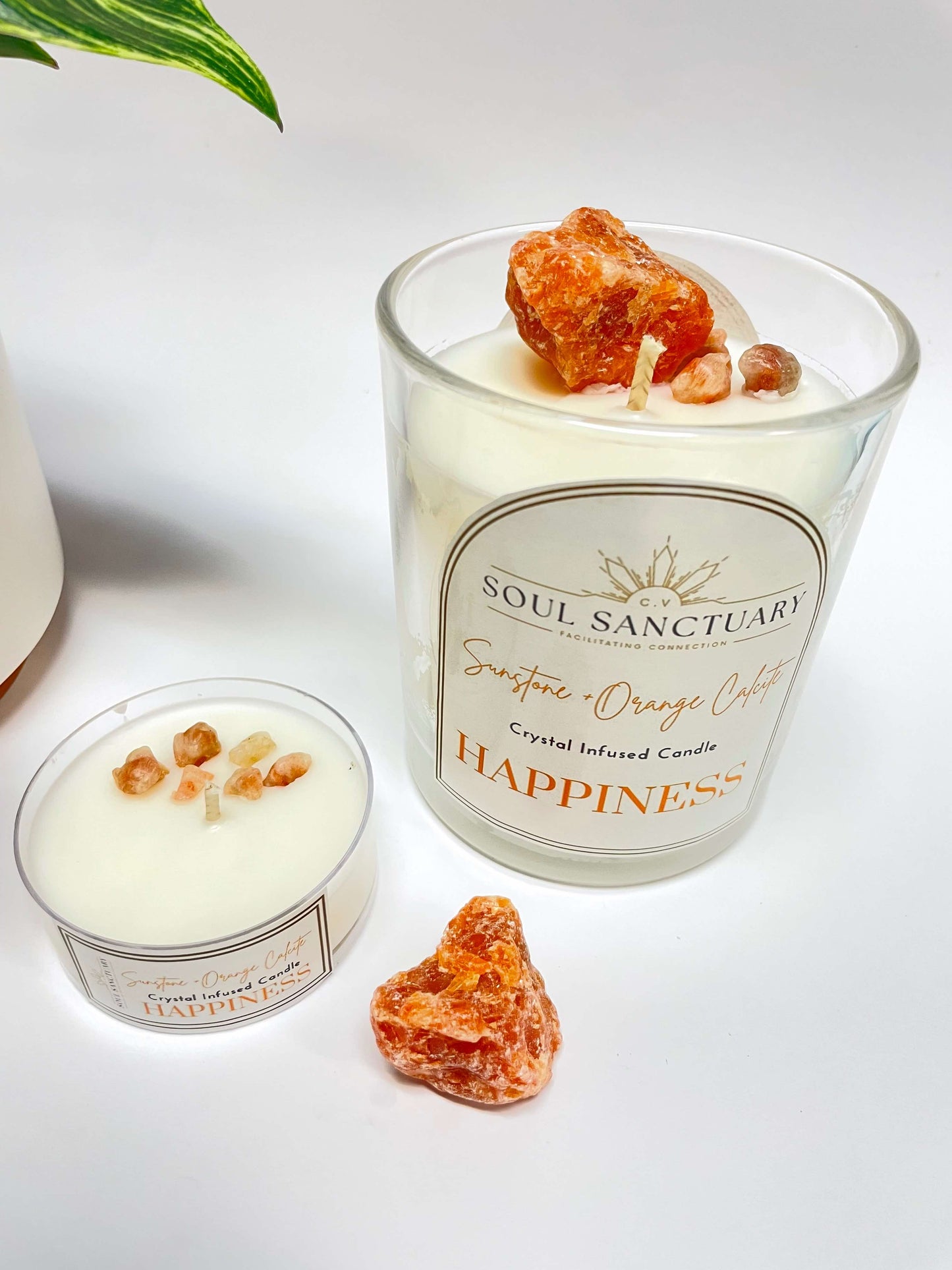 Sunstone + Orange Calcite Candle - HAPPINESS