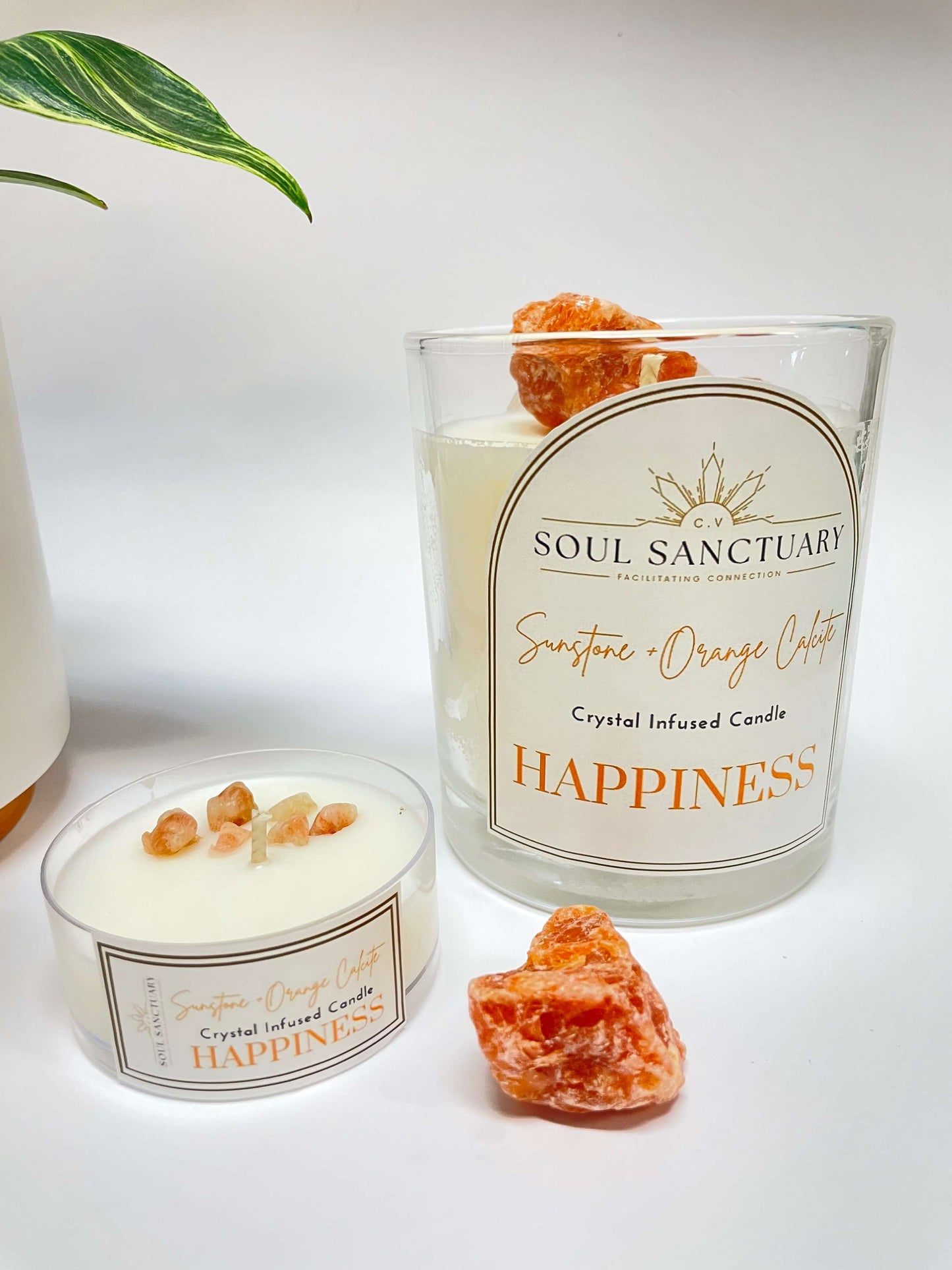 Sunstone + Orange Calcite Candle - HAPPINESS